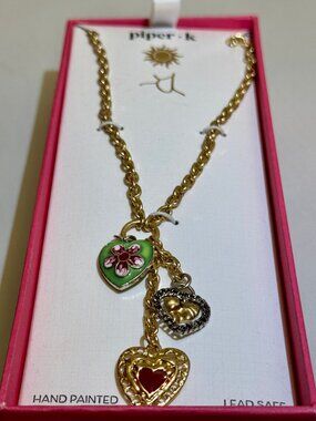 Piper K hand-painted multi-heart charm necklace